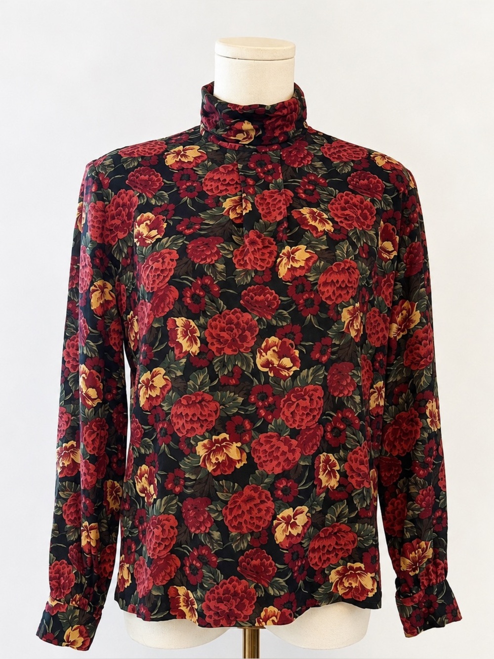 Pendleton Country Sophisticates Vintage Floral Mock Neck Blouse Made in USA
